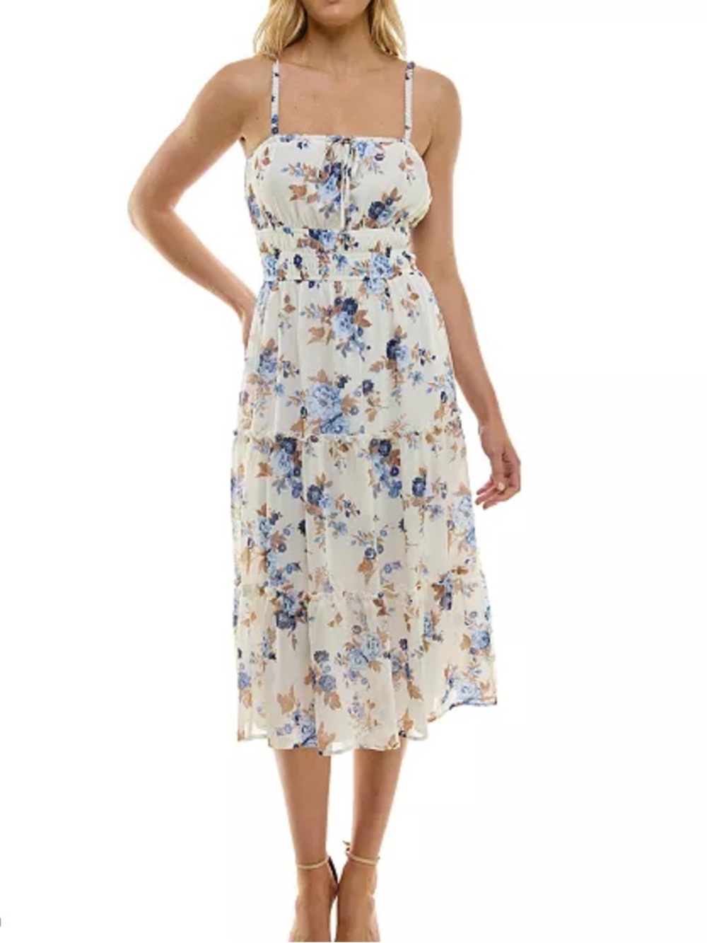 Trixxi Cinched-Waist Tiered Midi Dress